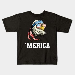 4th of July Merica USA Flag Bald Eagle Patriotic Veteran Kids T-Shirt